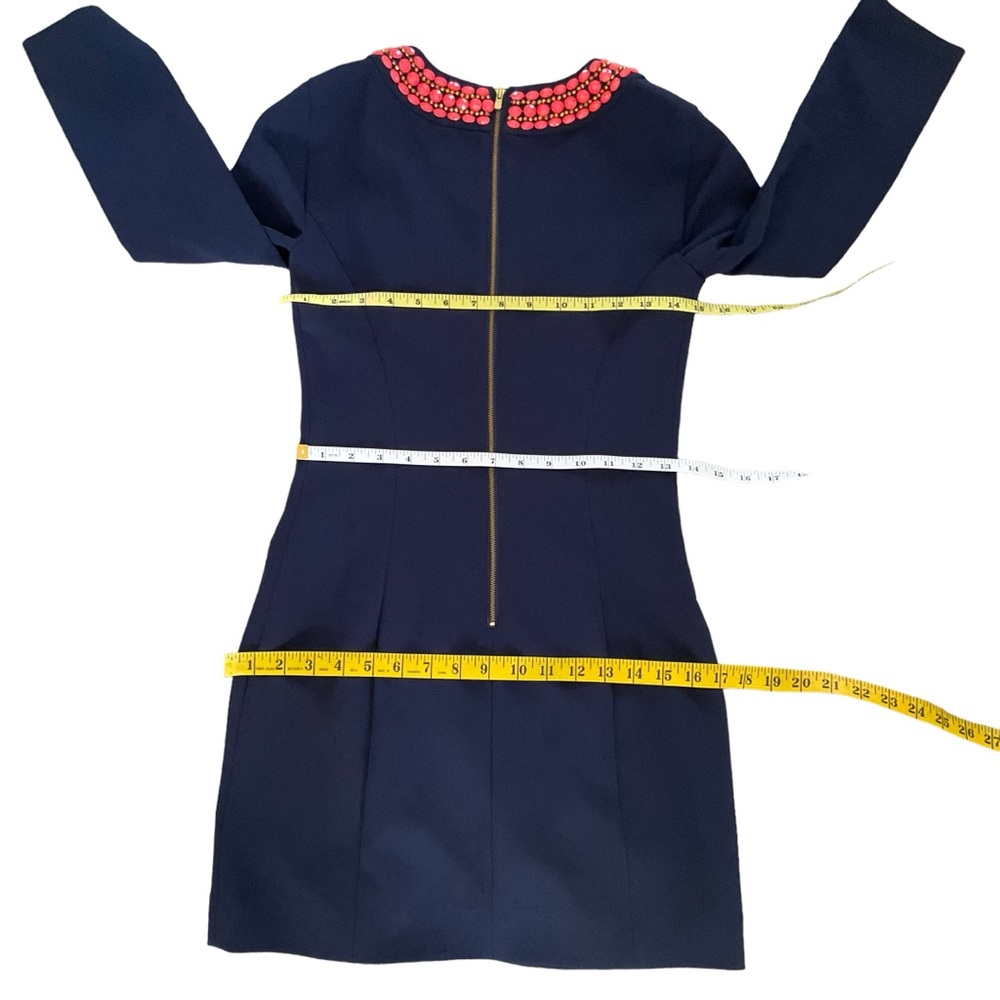 Lilly Pulitzer Bennett Mini Sheath Dress Navy Blue Coral Beaded Jewels - Picture 15 of 16